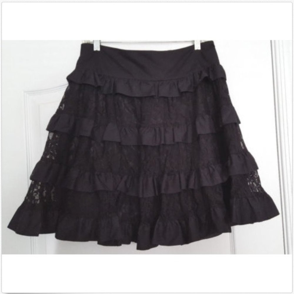 LIBERTINE for Target Black Lace Tier Ruffle Skirt